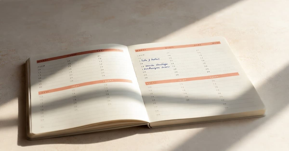 A neatly arranged appointment book in soft afternoon light