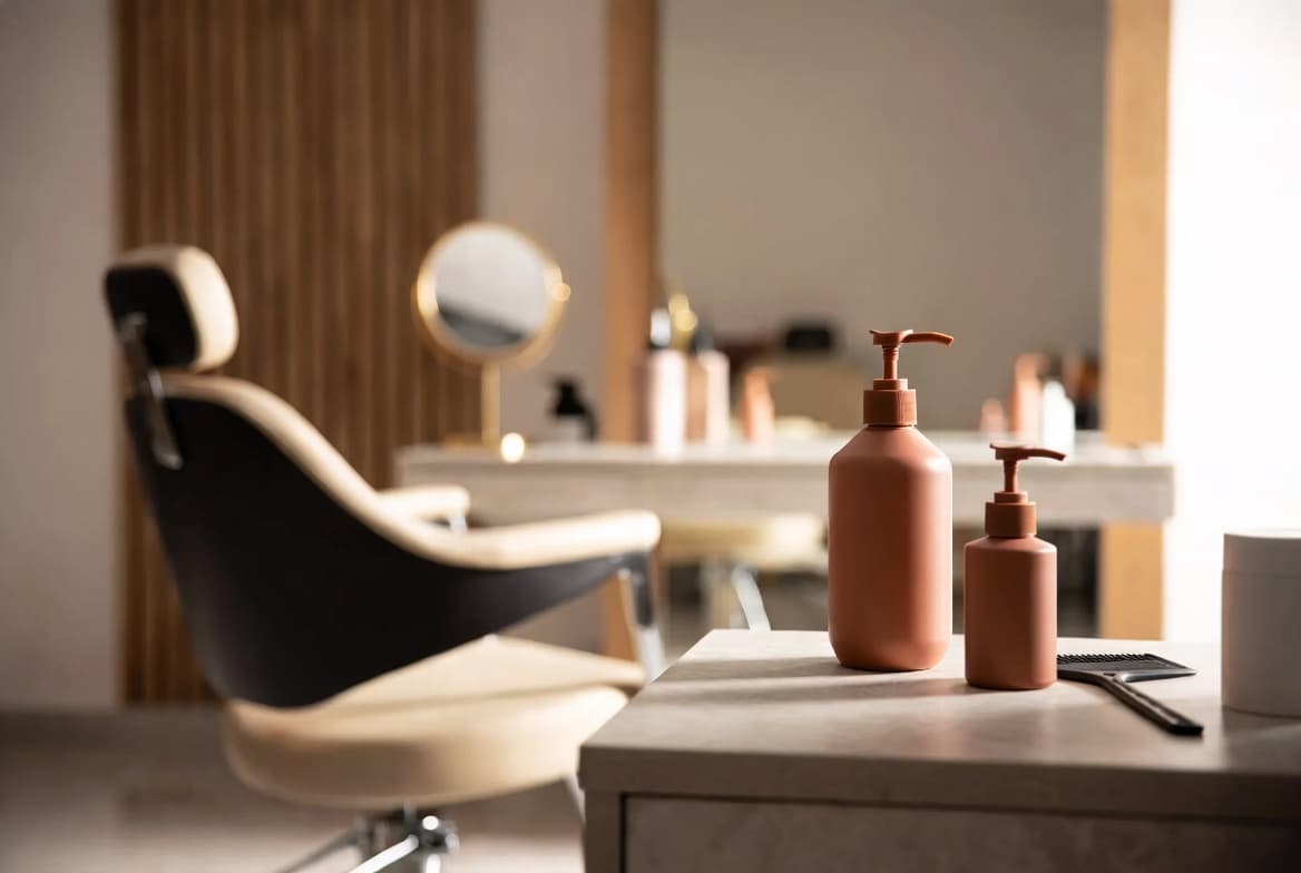 A clean, well-organized salon workstation prepared for a client