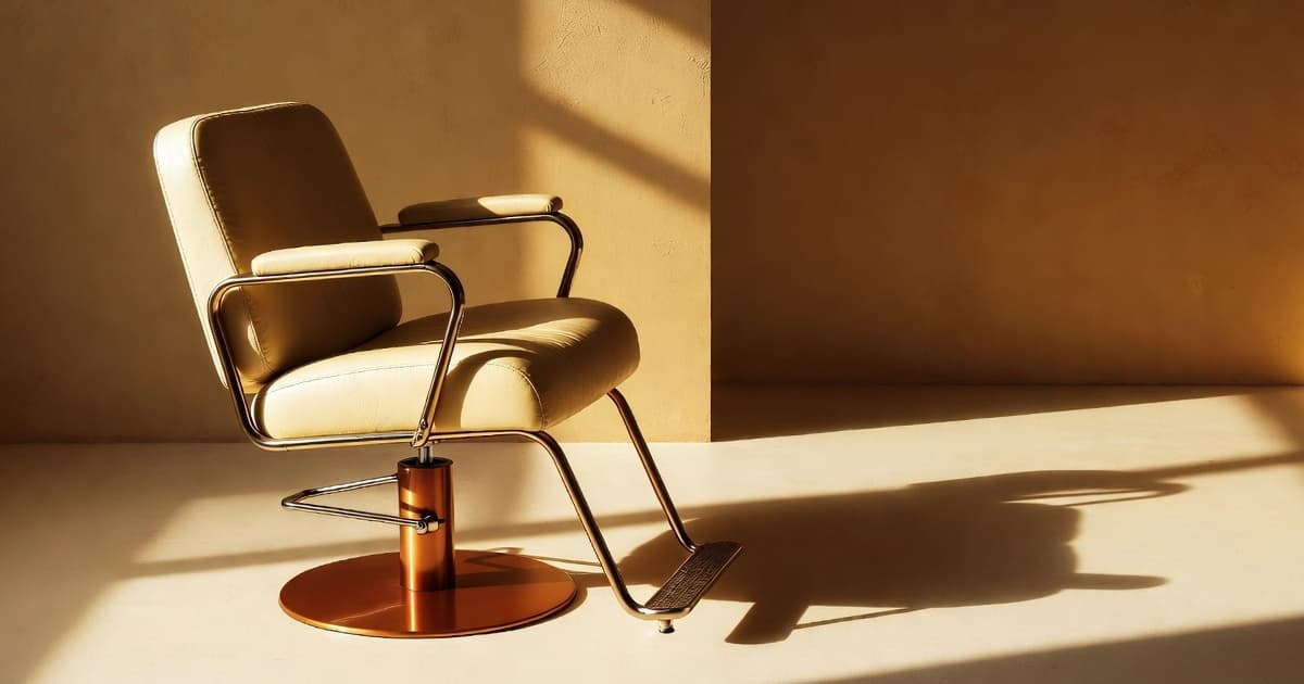 An empty styling chair in warm afternoon light