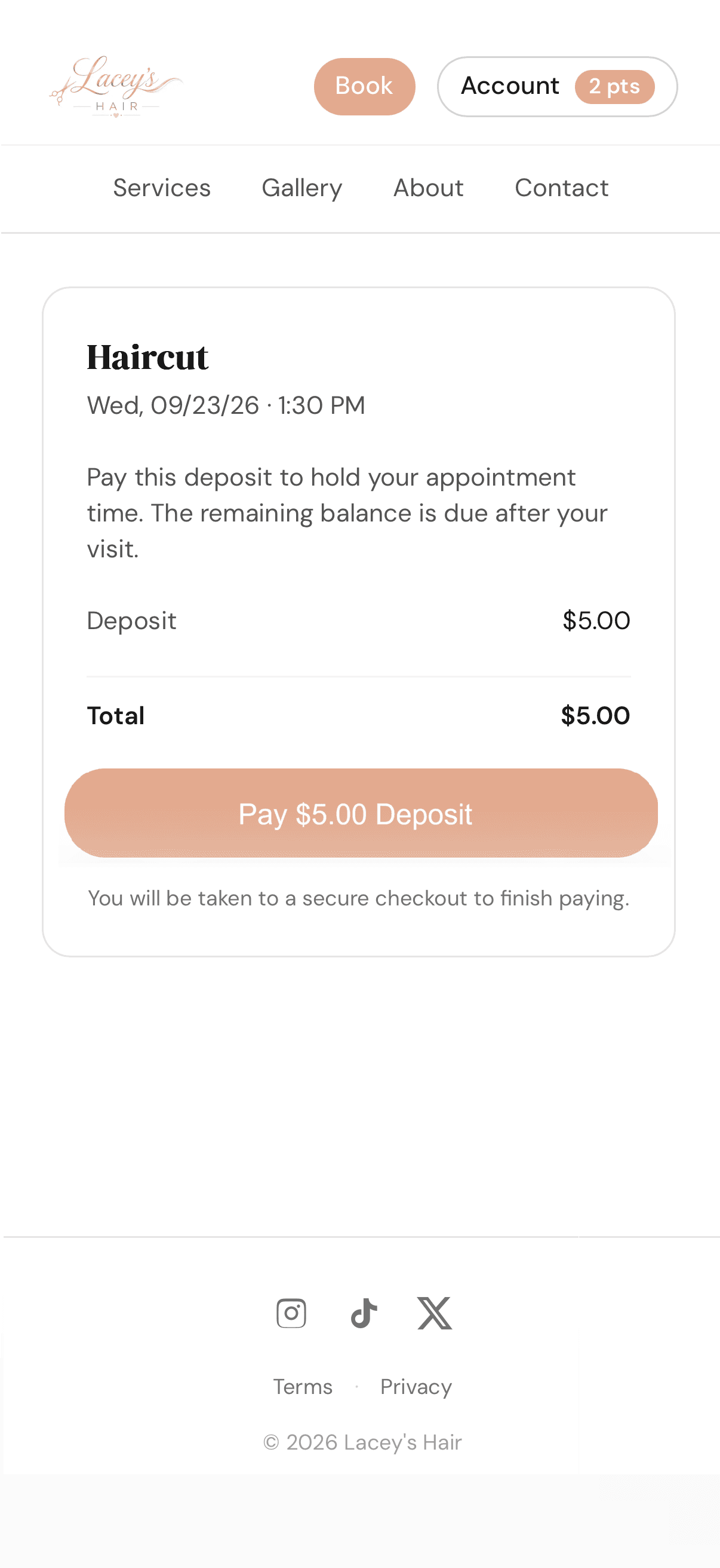 Confirm booking with deposit due