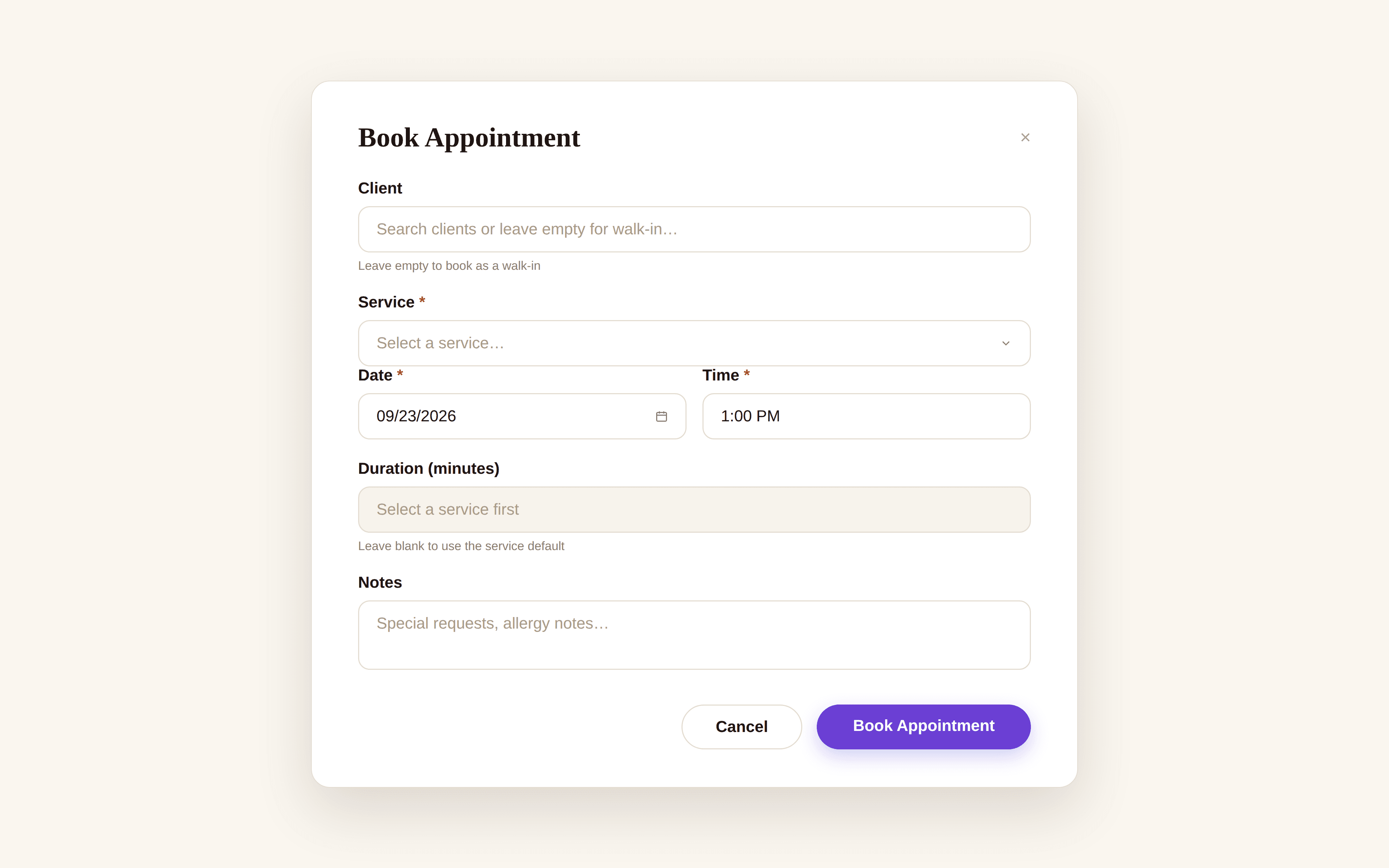 Calendar: new appointment