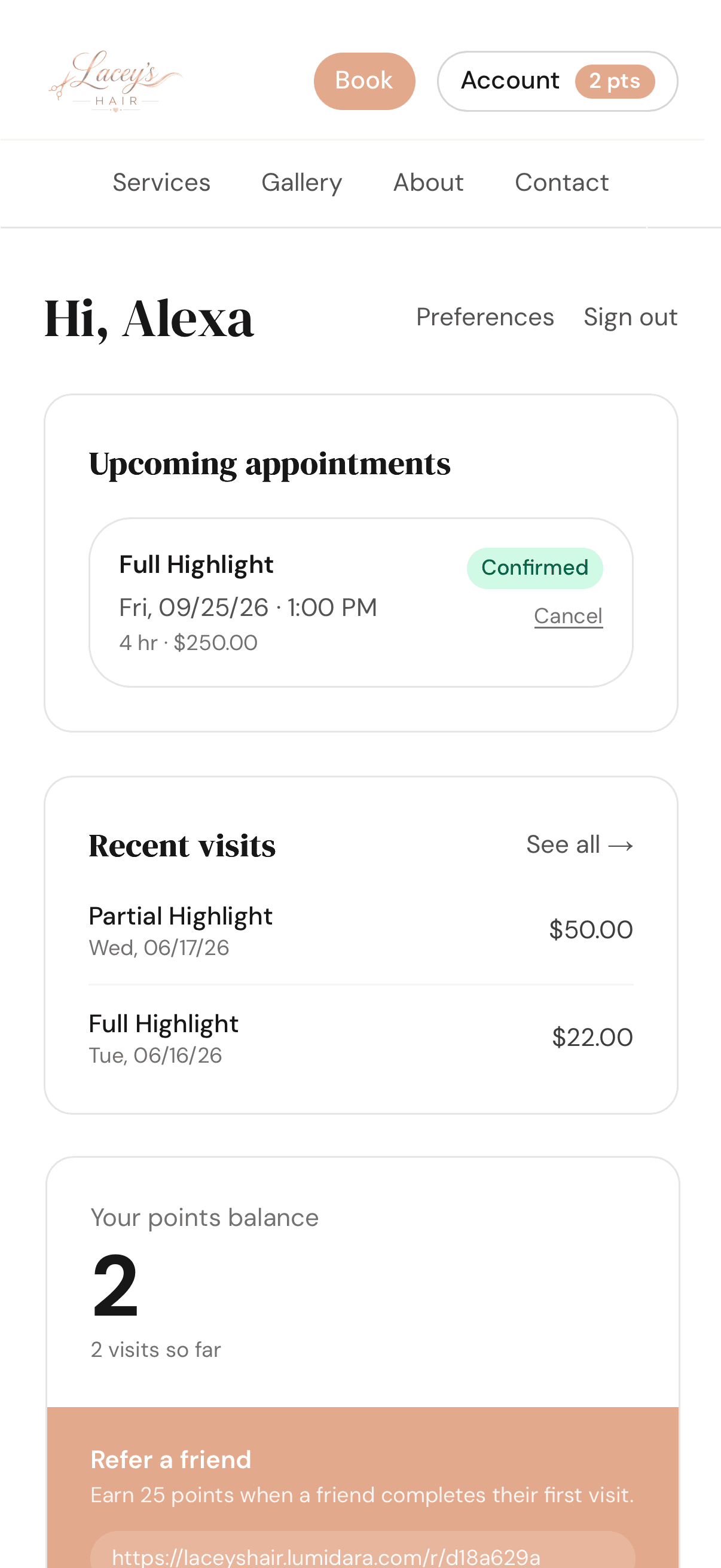 Client account home