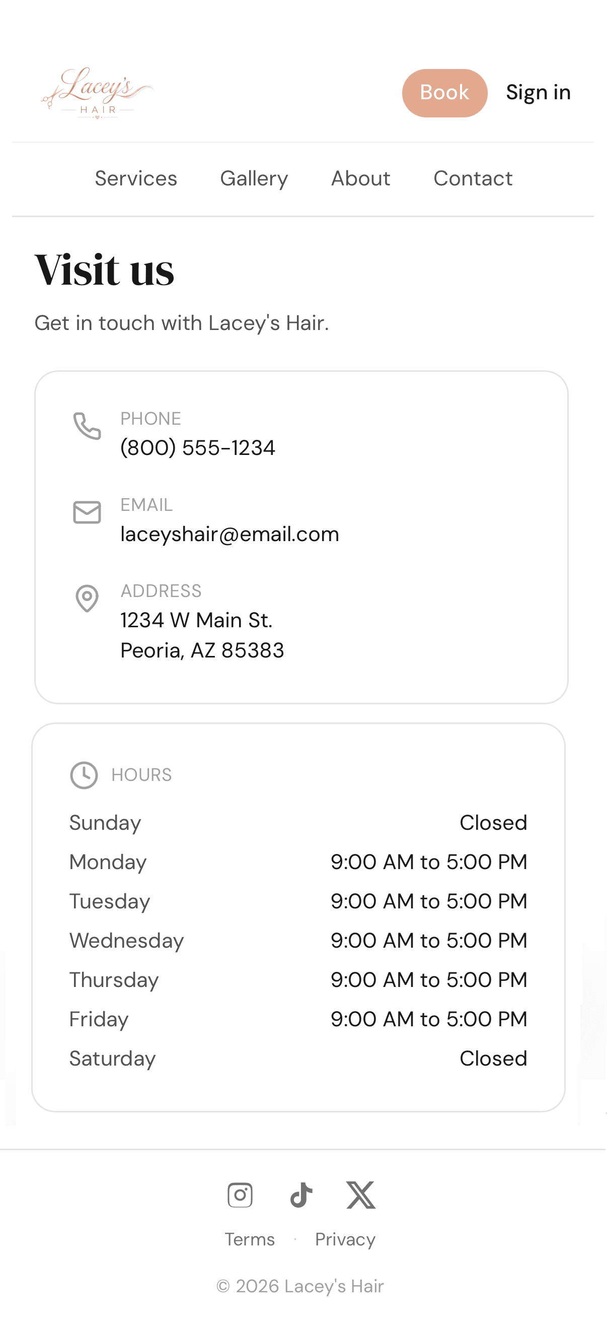 Booking site: contact page