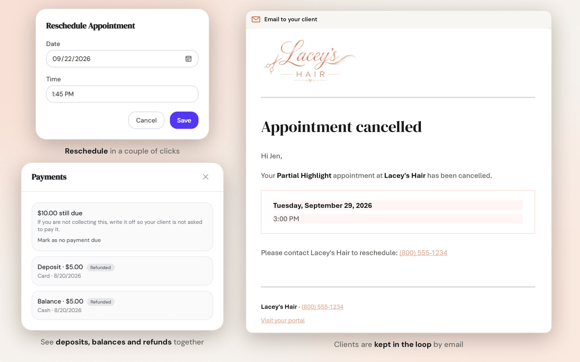 Appointment card with actions