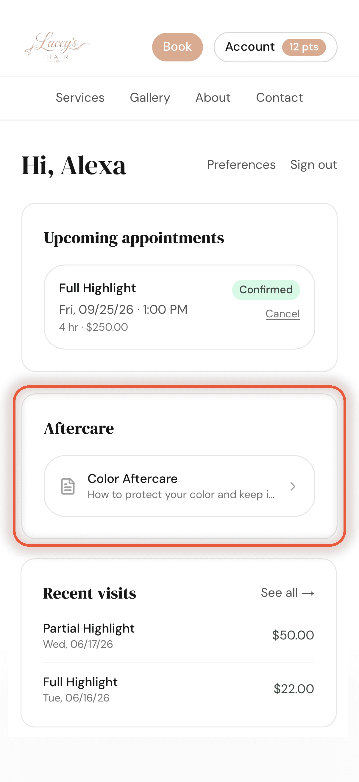 Aftercare guide in the client account