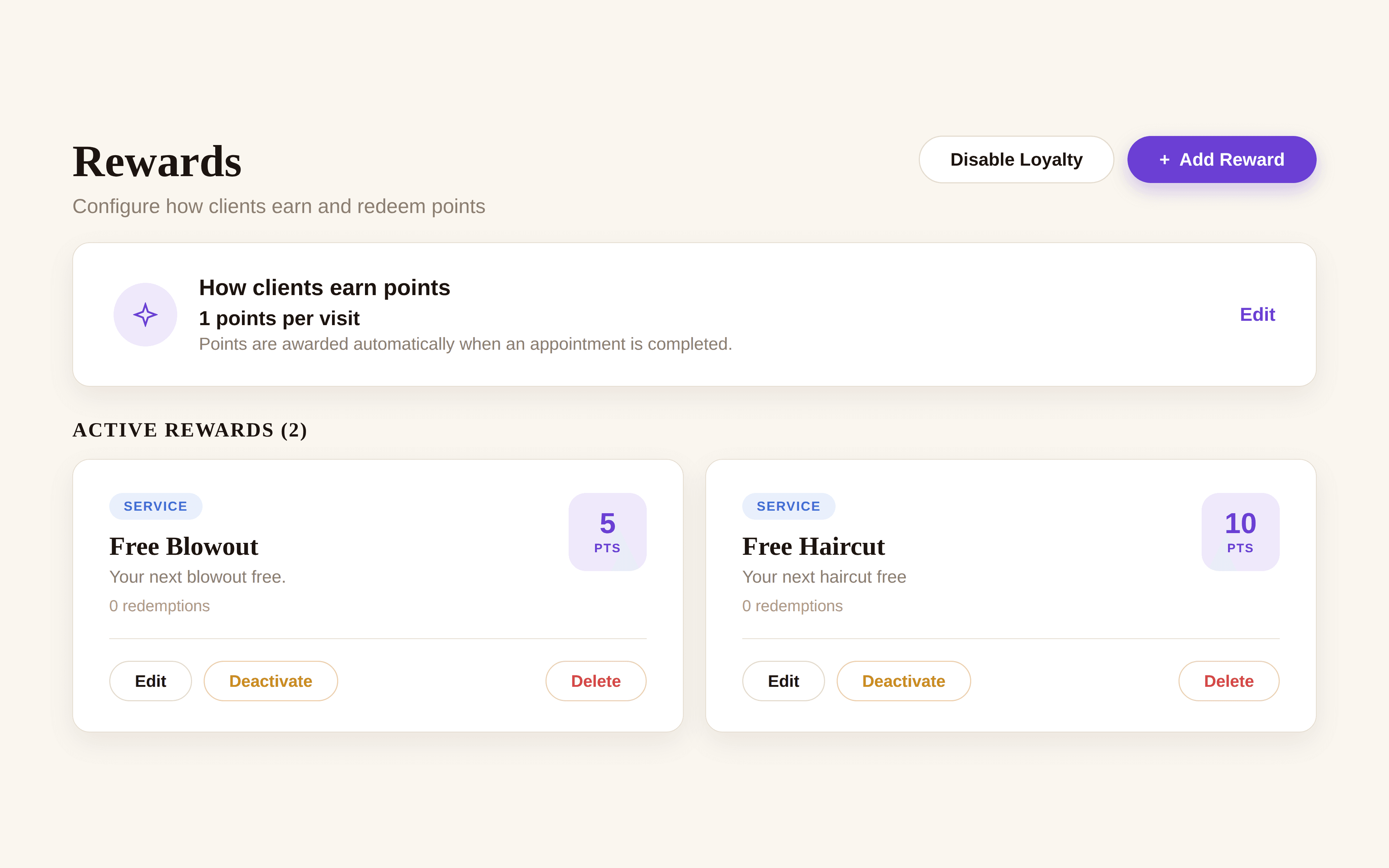 Rewards settings