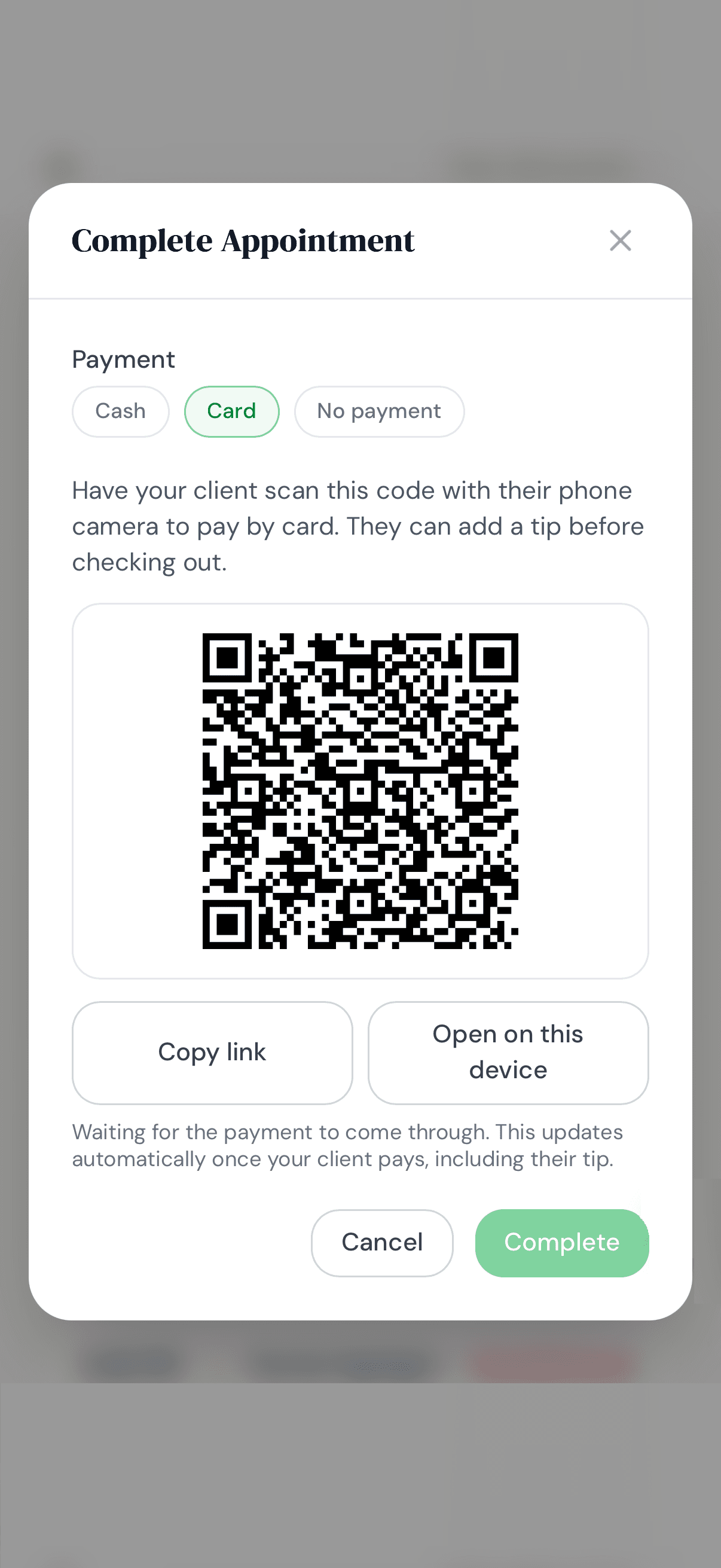 Collect payment QR code