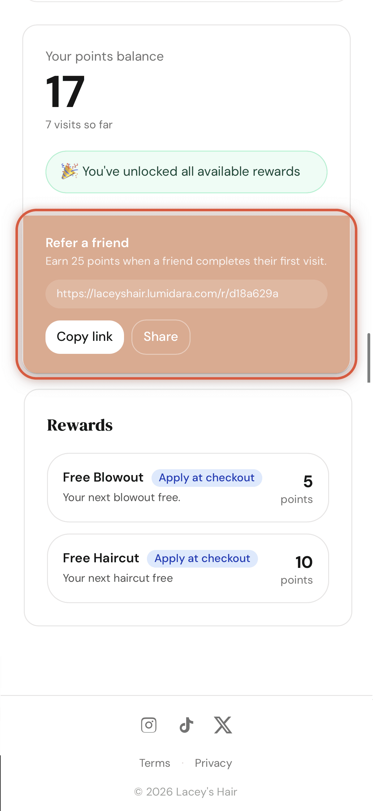 Referral link in the client account